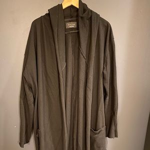 Super long and oversized black hooded cardigan.